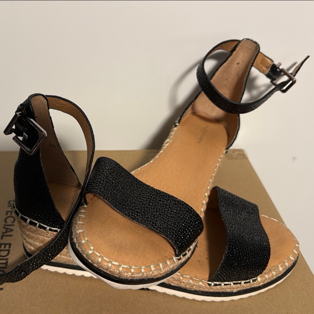 Alex Marie Black and Tan Espadrille Sandals